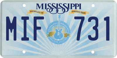 MS license plate MIF731
