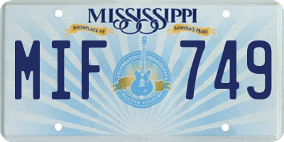 MS license plate MIF749
