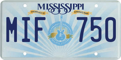 MS license plate MIF750