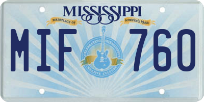 MS license plate MIF760
