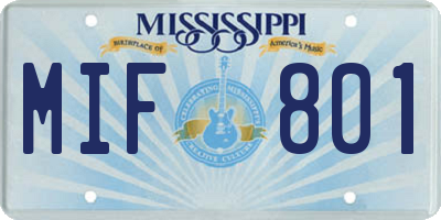 MS license plate MIF801