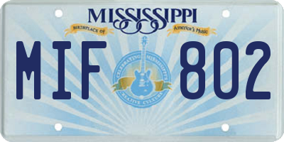 MS license plate MIF802