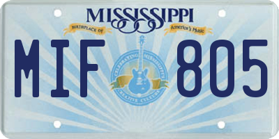 MS license plate MIF805