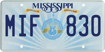 MS license plate MIF830