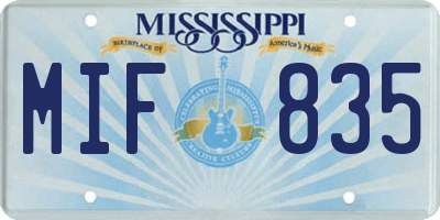 MS license plate MIF835