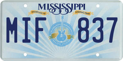 MS license plate MIF837