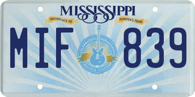 MS license plate MIF839