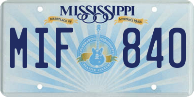 MS license plate MIF840