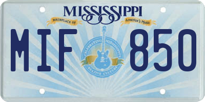 MS license plate MIF850