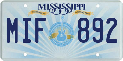 MS license plate MIF892