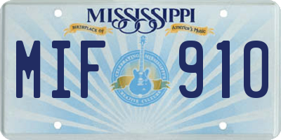 MS license plate MIF910