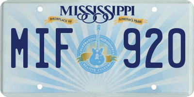 MS license plate MIF920