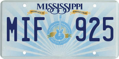 MS license plate MIF925