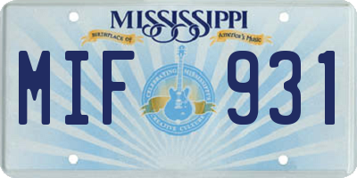 MS license plate MIF931