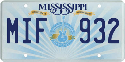 MS license plate MIF932