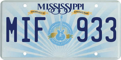 MS license plate MIF933