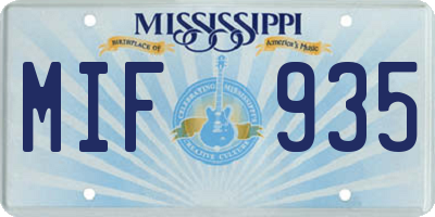 MS license plate MIF935