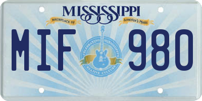 MS license plate MIF980