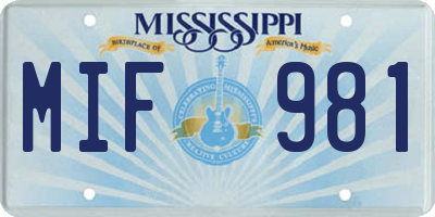 MS license plate MIF981