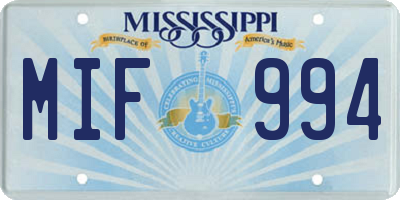 MS license plate MIF994