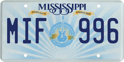 MS license plate MIF996