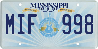 MS license plate MIF998