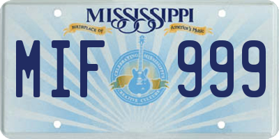 MS license plate MIF999