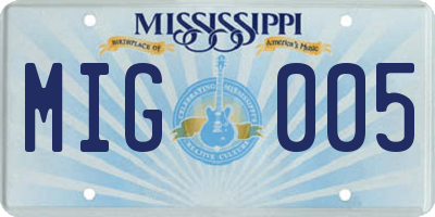 MS license plate MIG005