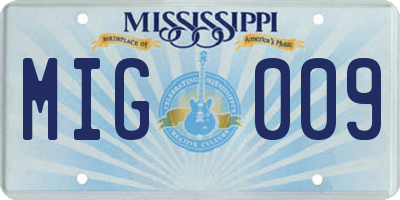 MS license plate MIG009