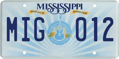 MS license plate MIG012