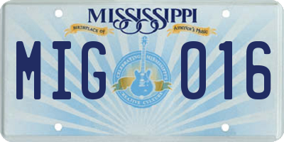 MS license plate MIG016