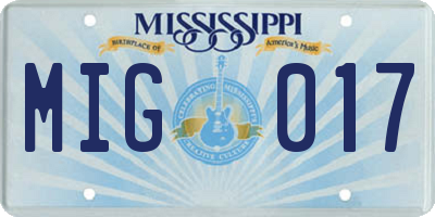 MS license plate MIG017