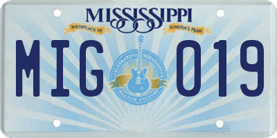 MS license plate MIG019