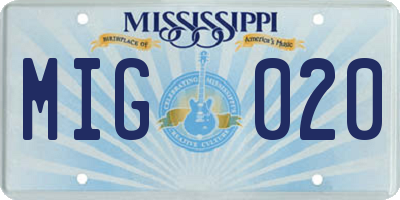 MS license plate MIG020