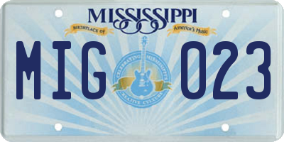 MS license plate MIG023