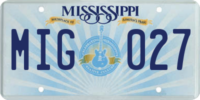 MS license plate MIG027