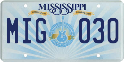 MS license plate MIG030