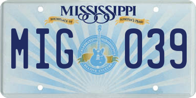 MS license plate MIG039