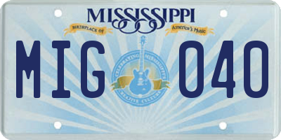 MS license plate MIG040