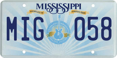 MS license plate MIG058