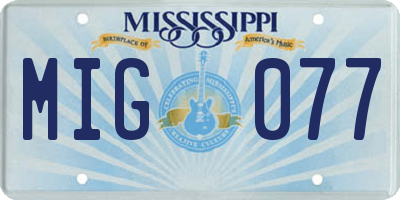 MS license plate MIG077