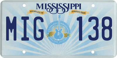 MS license plate MIG138