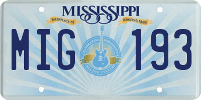 MS license plate MIG193