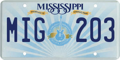 MS license plate MIG203
