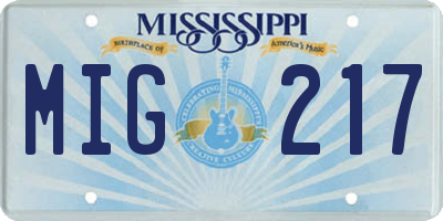 MS license plate MIG217