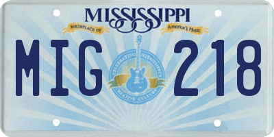 MS license plate MIG218