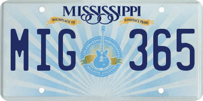 MS license plate MIG365