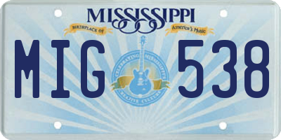 MS license plate MIG538