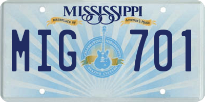 MS license plate MIG701