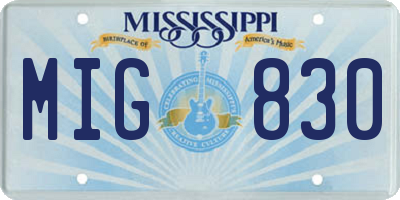 MS license plate MIG830